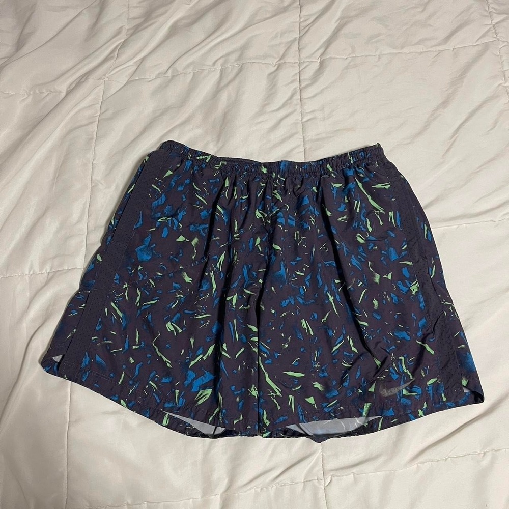 Nike Dri-Fit‎ shorts with blue and green abstract brushstroke pattern